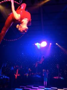 Katie Hardwick on a candy cane aerial hop